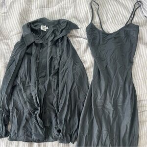 princess polly slate grey maxi dress & button down set